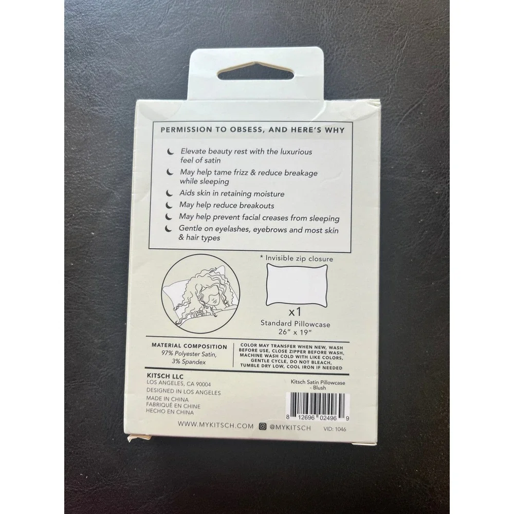 Kitsch The Satin Pillowcase‎ Standard Size Blush For Healthier Hair Skin Pnk